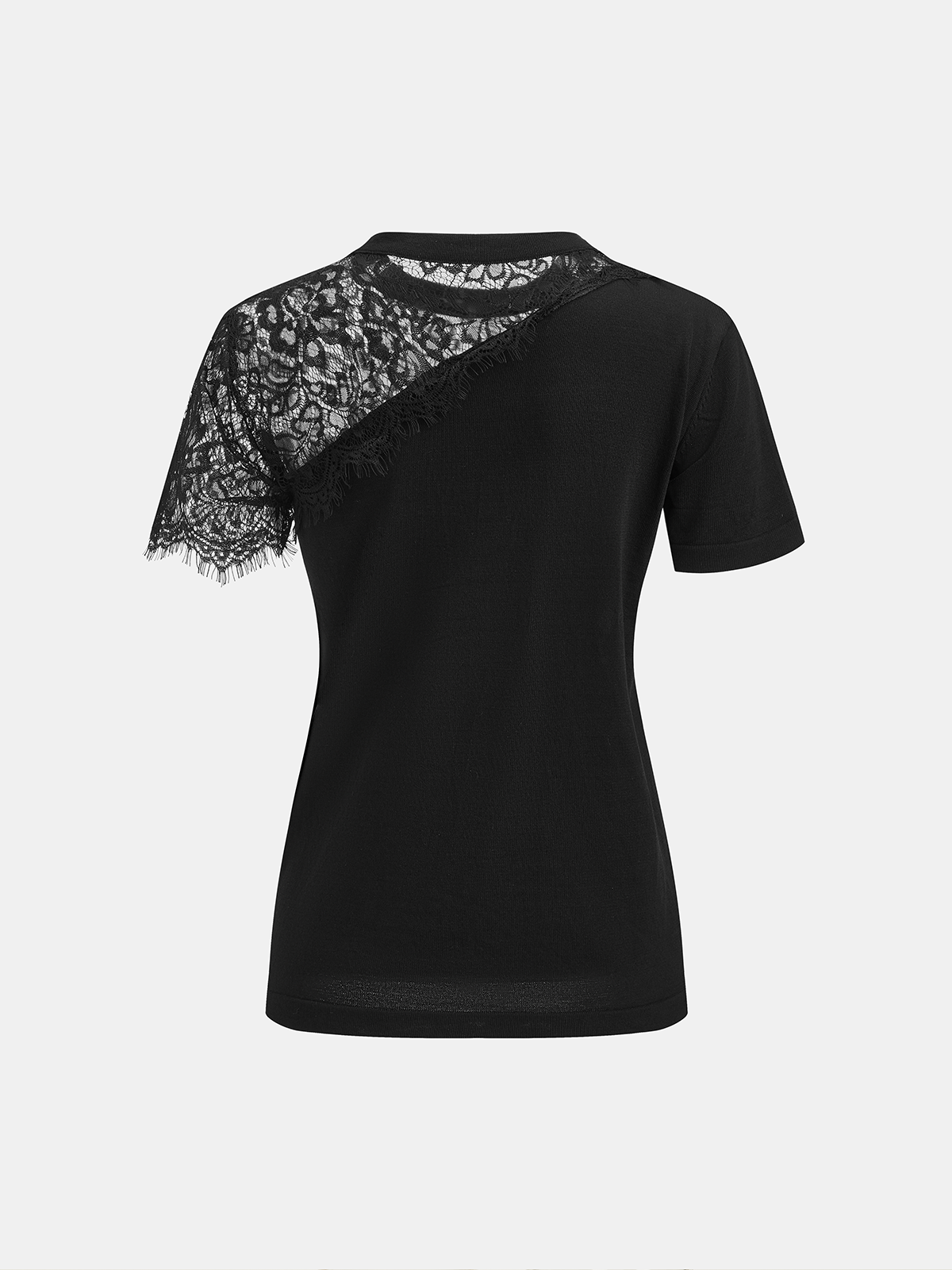 Asymmetric Lace Panel Short-Sleeve Top