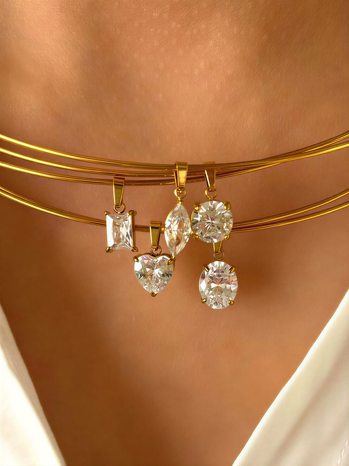 Cubic Zirconia Drop Choker Necklace