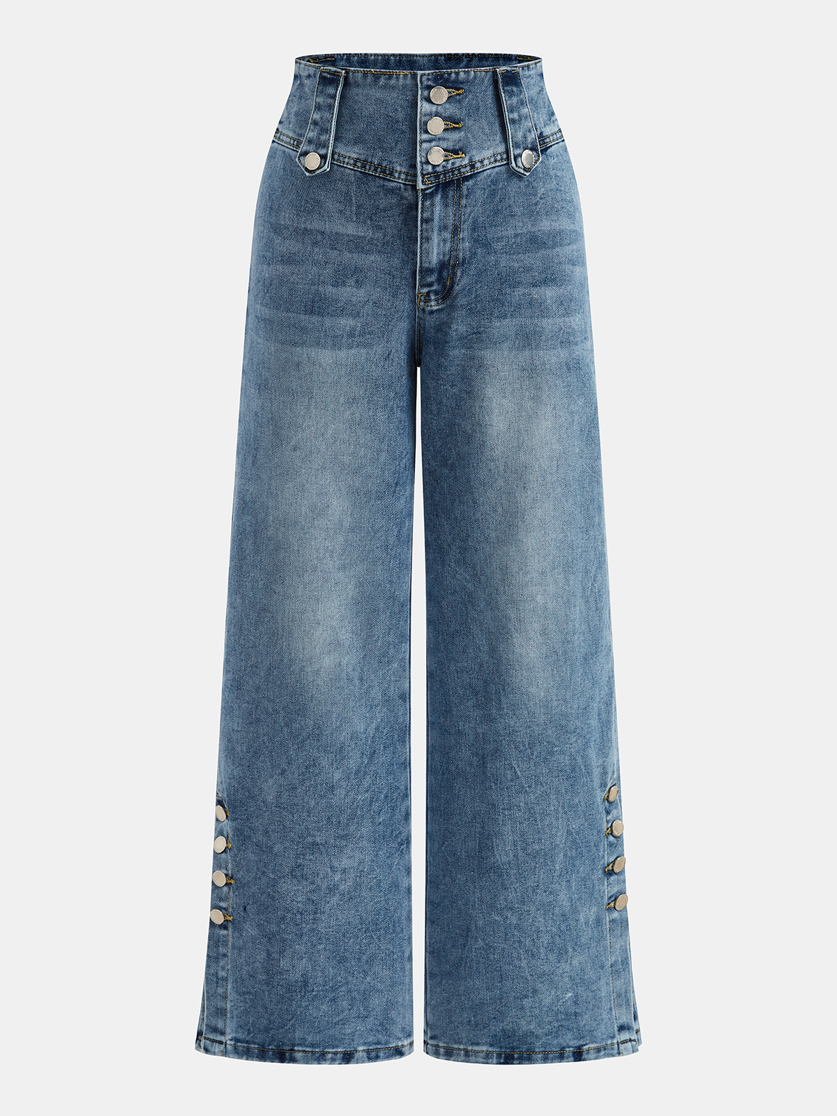 Button Detail High-Waist Wide-Leg Jeans