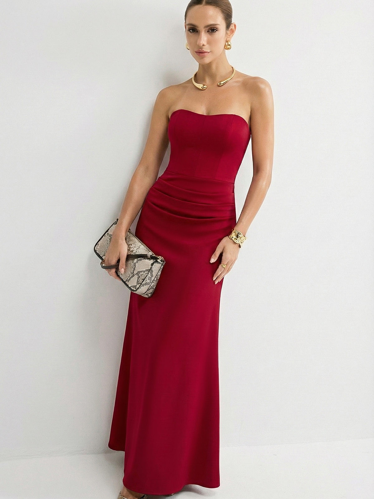 Strapless Satin Maxi Dress