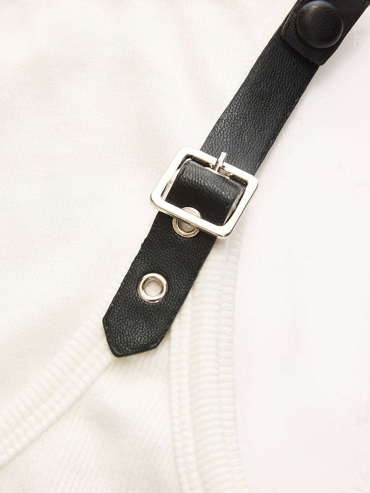 Ribbed Stretchy Faux Leather Buckle Vintage Tank Top