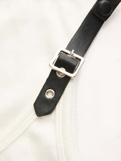 Ribbed Stretchy Faux Leather Buckle Vintage Tank Top