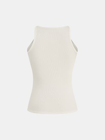 Ribbed Stretchy Faux Leather Buckle Vintage Tank Top