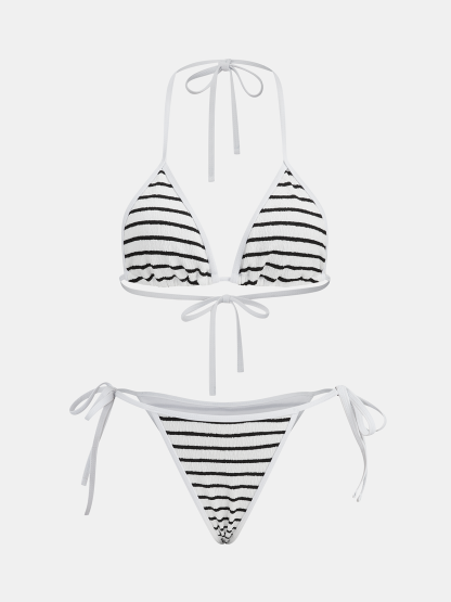 Stripe Textured Triangle Bikini Set