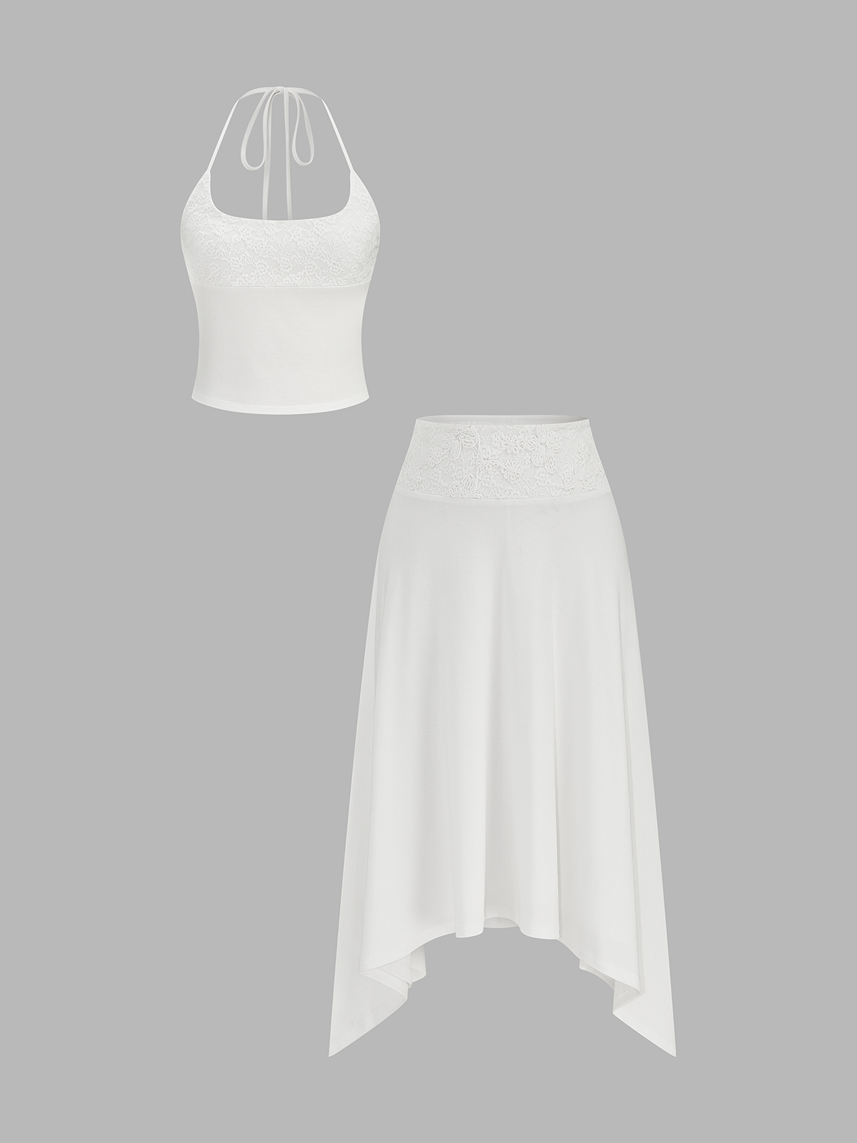 Lace Halter Crop Top & Asymmetric Midi Skirt Set