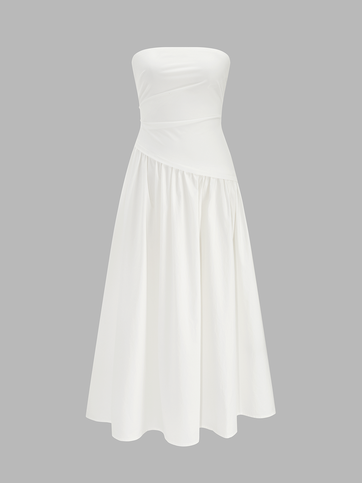 Strapless Ruched Flowy Maxi Dress