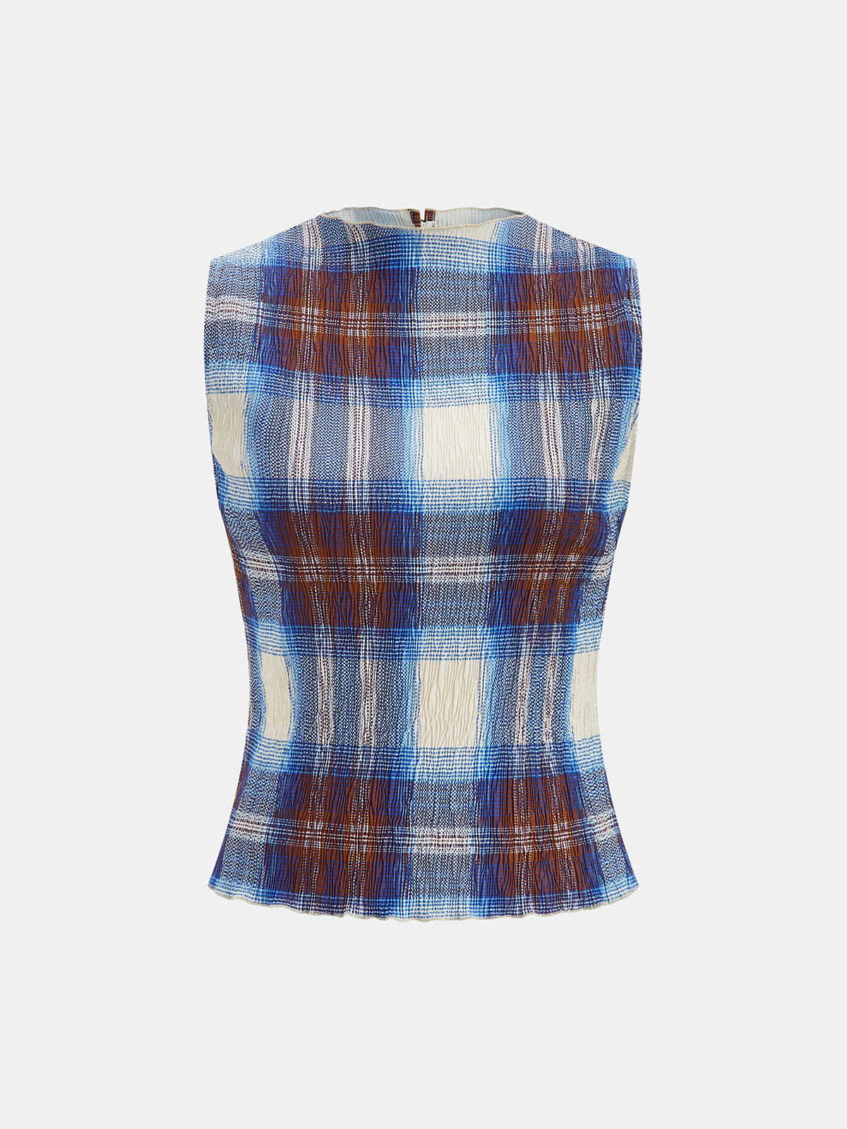 Plaid Crinkle Sleeveless Top