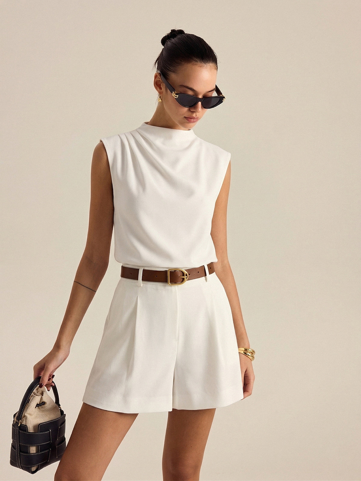 Draped Sleeveless Top &  Shorts Set