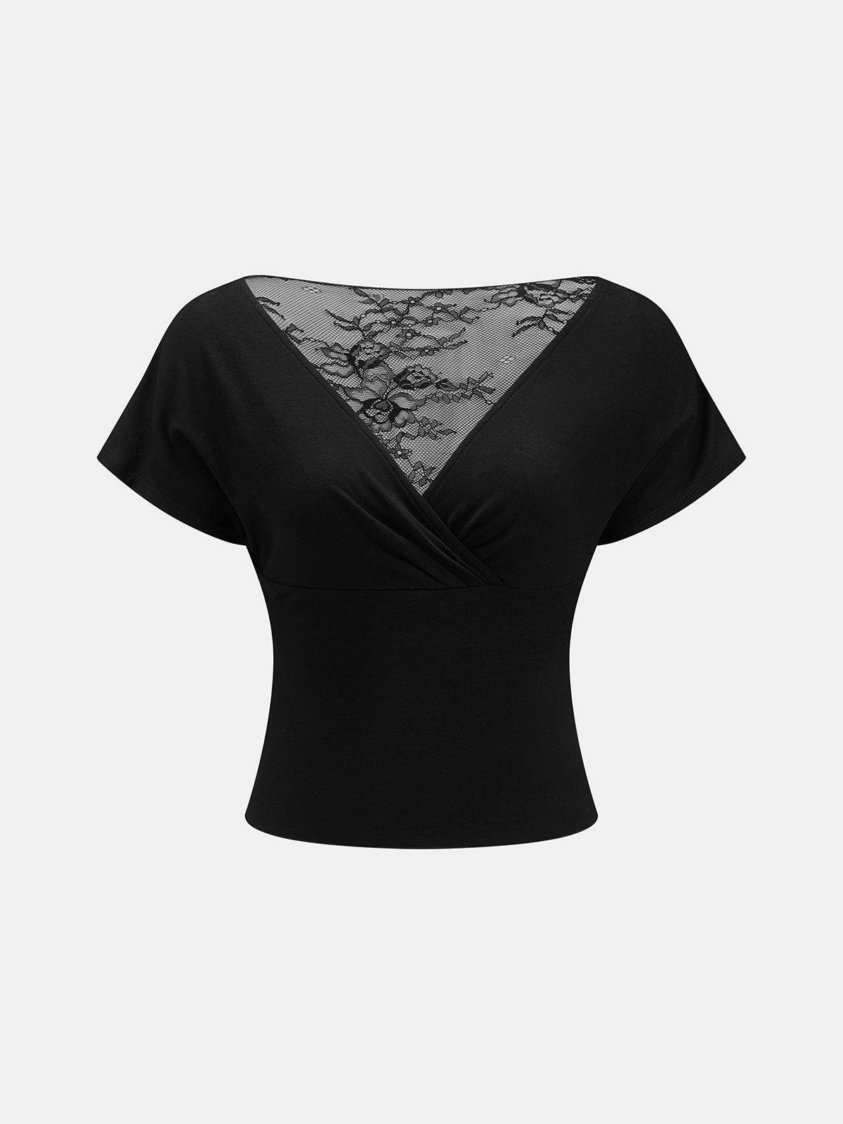 Lace Panel Twisted Short Sleeve Top
