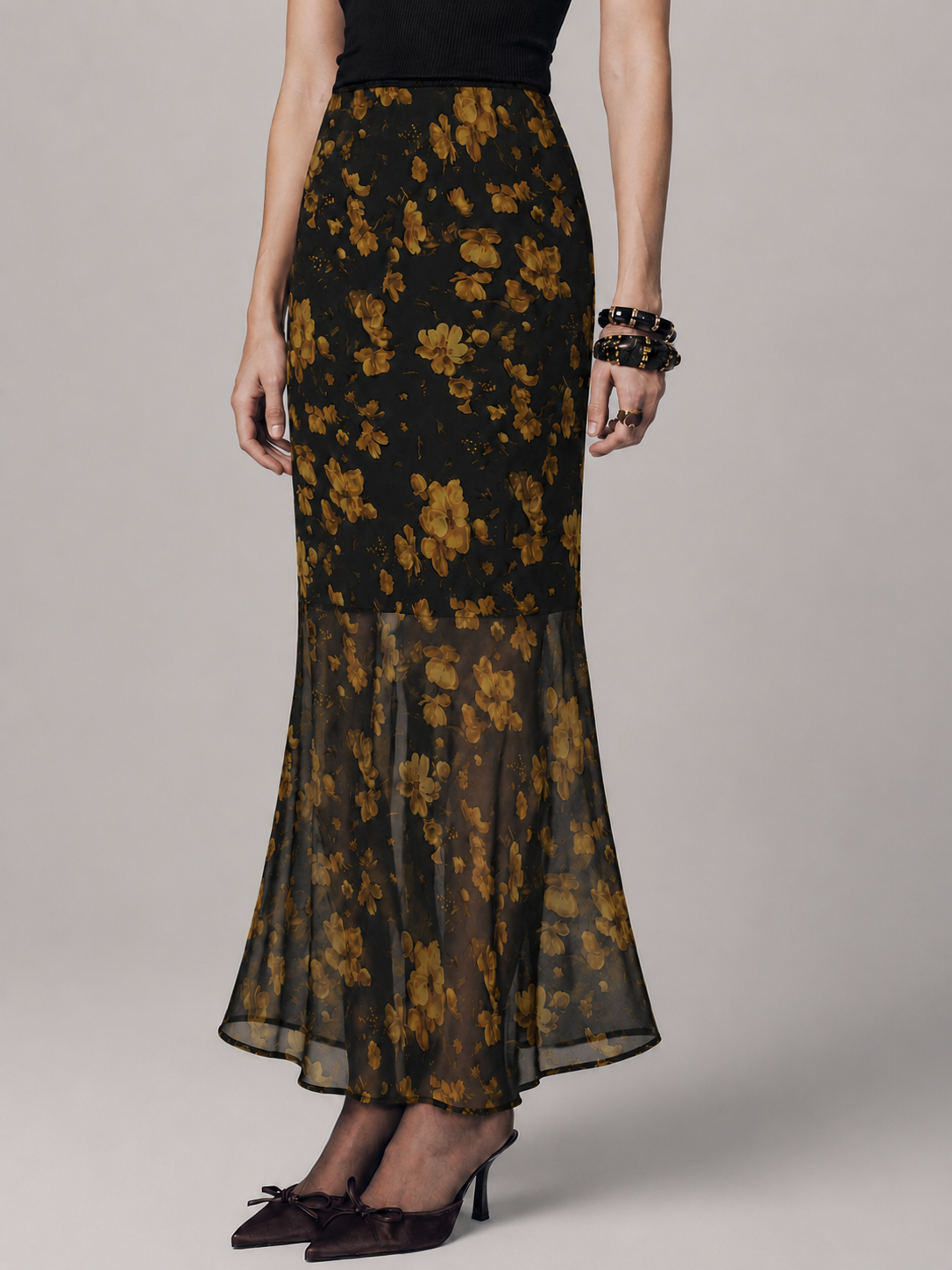 Semi Sheer Flower Mermaid Skirt – J.ING