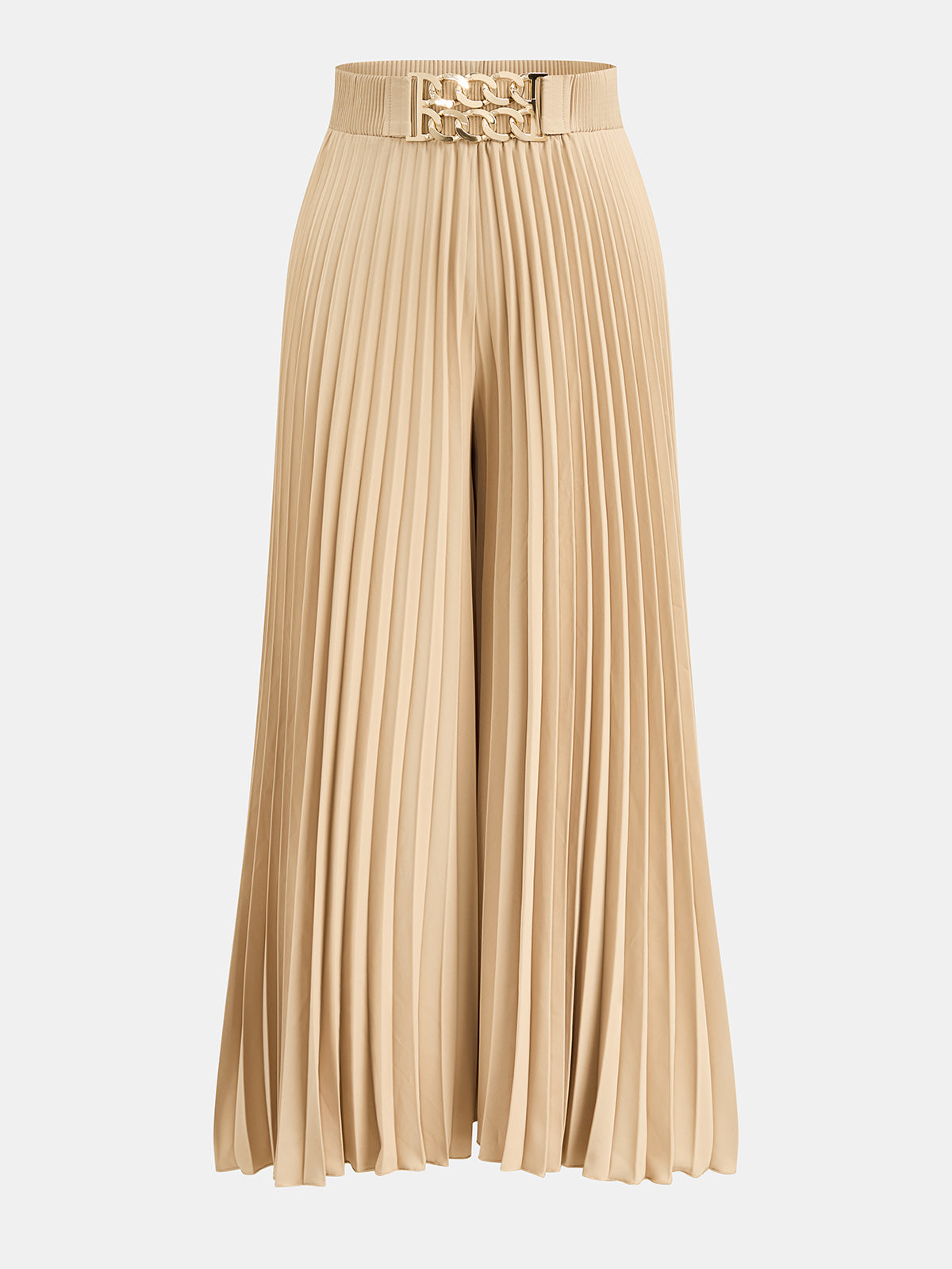 Metal Chain Buckle Pleated Wide Leg Pants