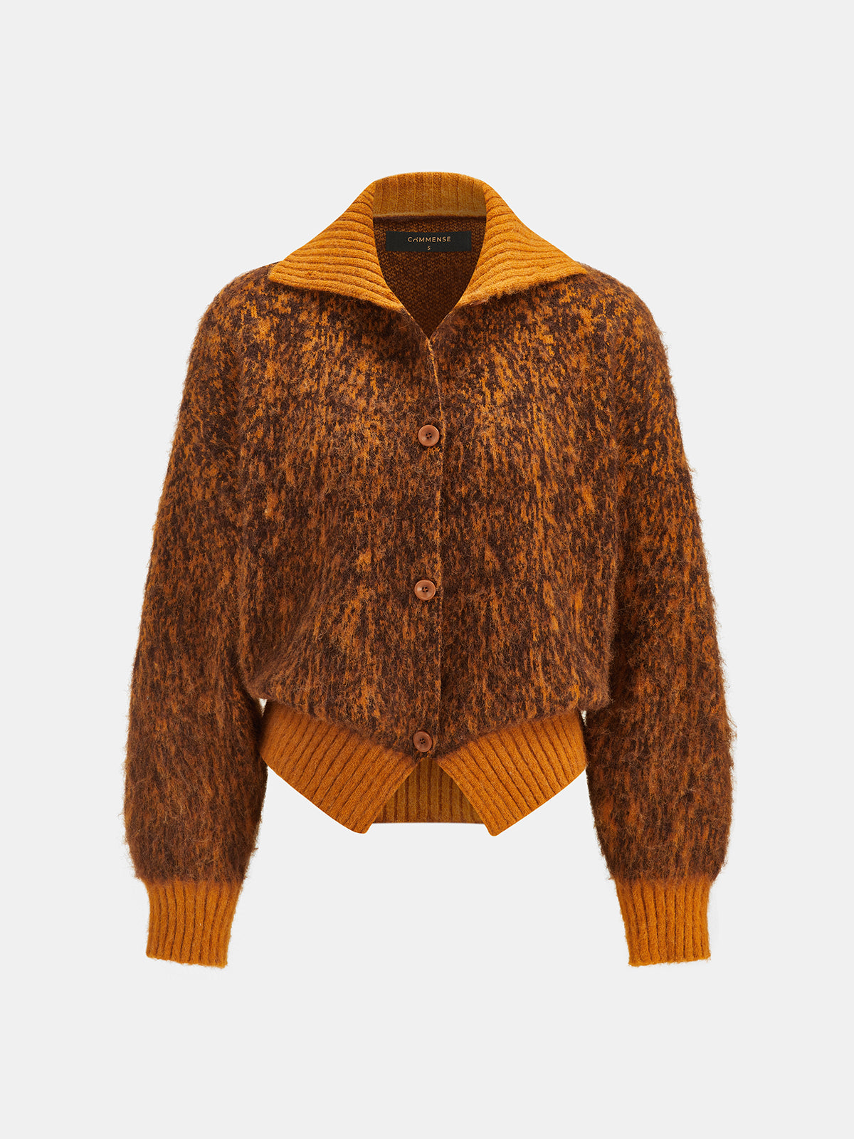 Marled Knit Collared Button‑Front Cardigan