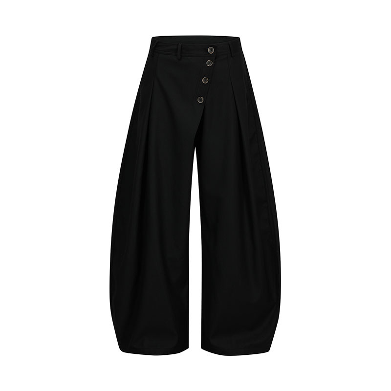 Button Pleated Barrel Leg Pants
