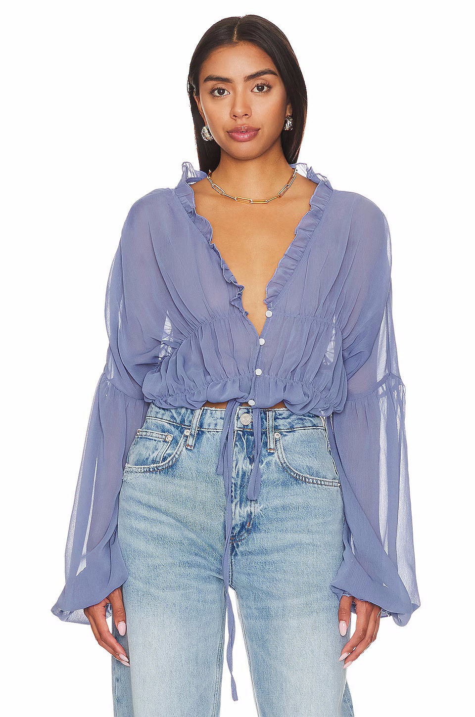Sheer Chiffon Ruffle Detail Blouse