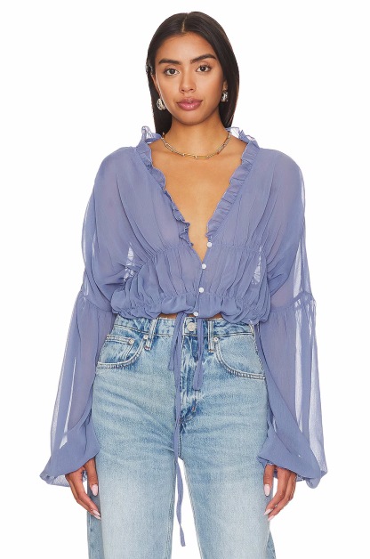 Sheer Chiffon Ruffle Detail Blouse