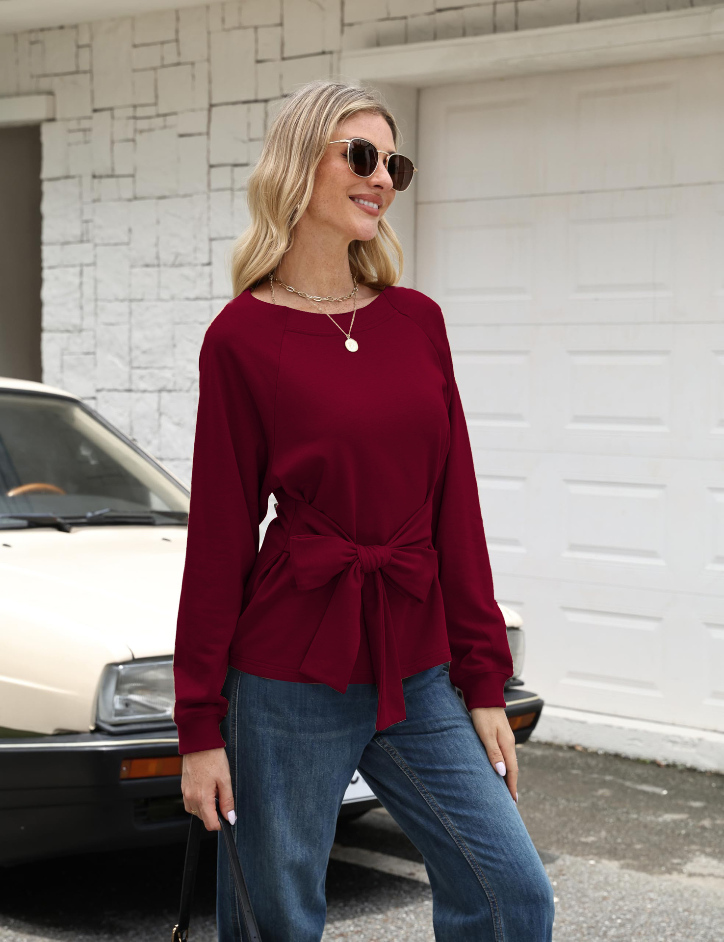 Puff-Sleeve Bow-Tie Sweater