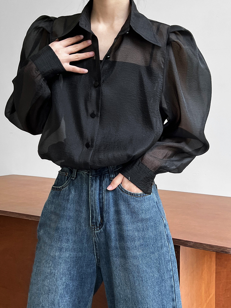 Puff Sleeve Long Sleeve Shirt Grey