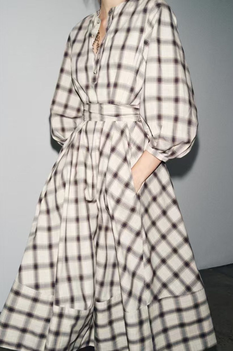 Two Way Asymmetric Plaid Shirt Midi Dress