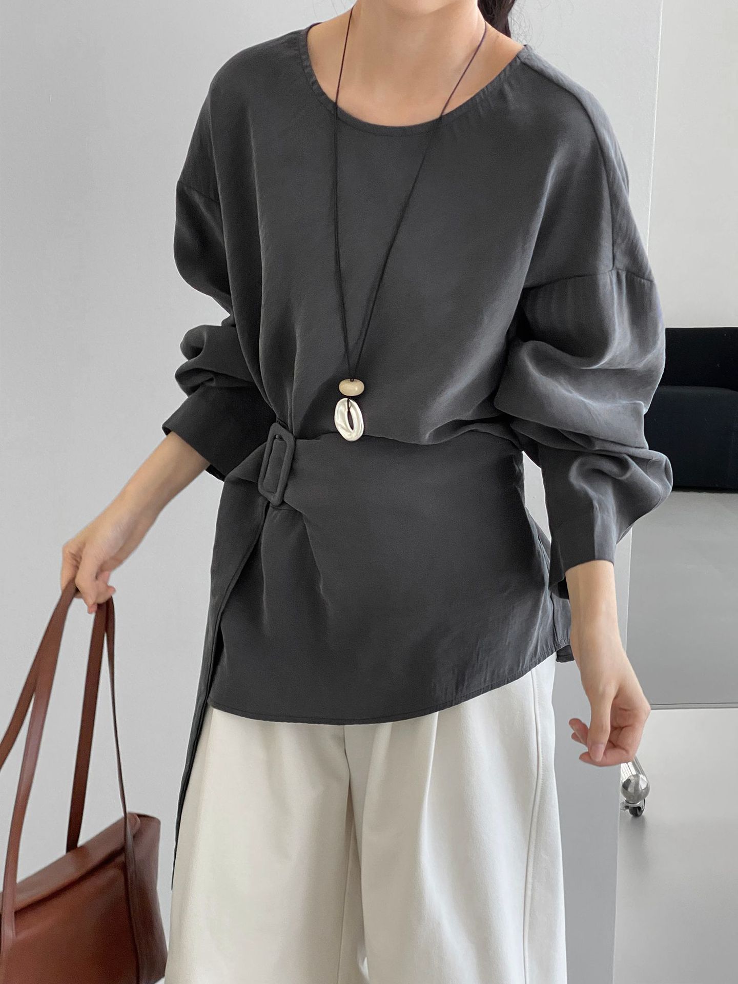 Boat Neck Peplum Sweatshirt with Wide Belt