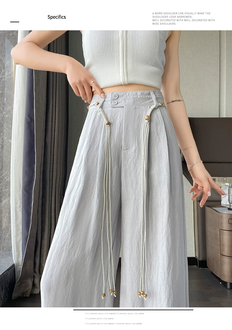 Belted Linen Wide Leg Pants