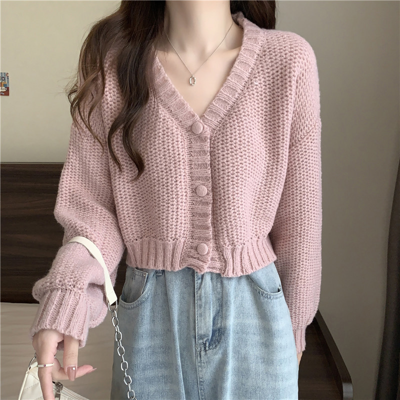 V-Neck Button Wool Blend Cable Knit Cardigan