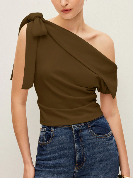 Asymmetric Off Shoulder Knot Detail Blouse
