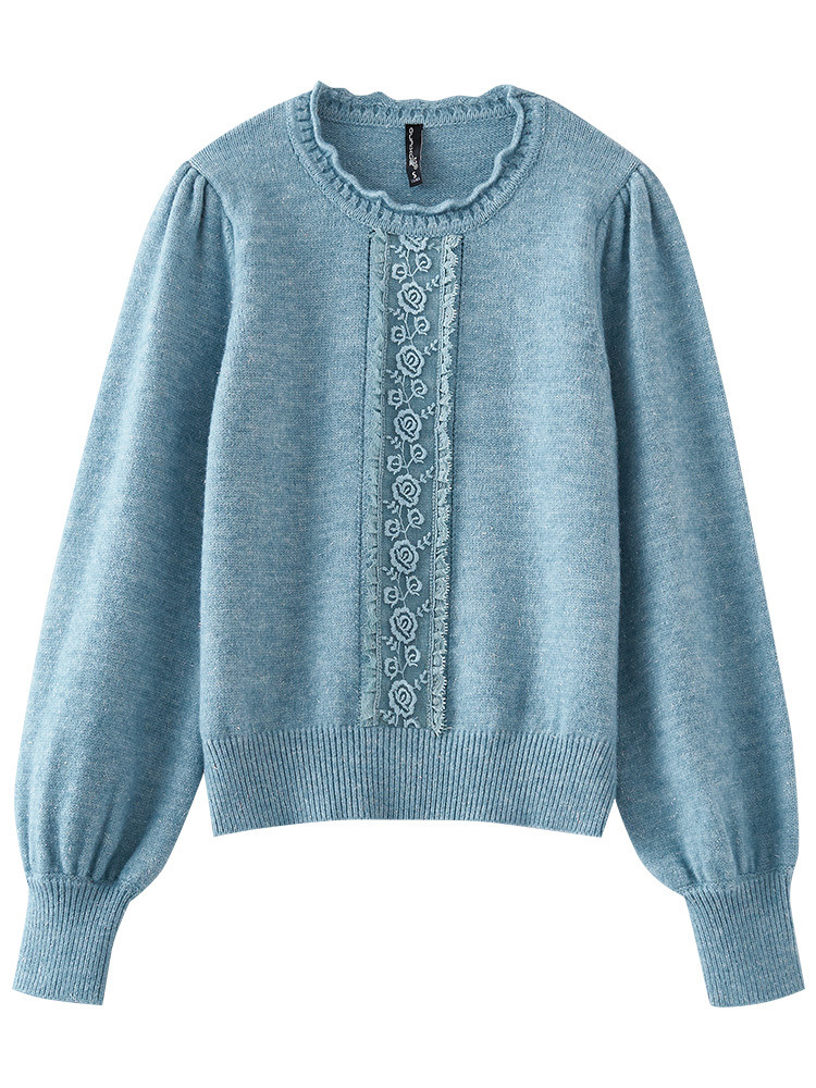 Lace Trim Crewneck Knit Sweater – Elegant Commuter Style