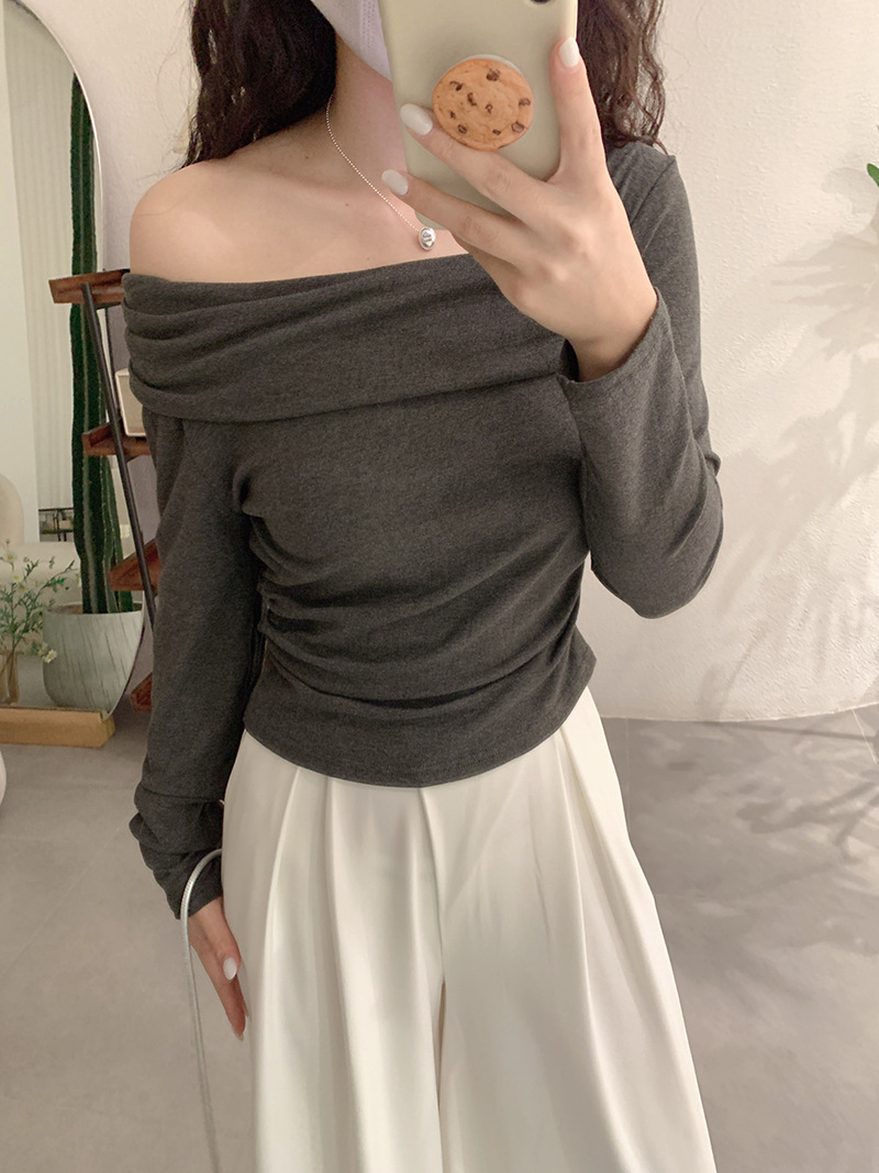 Metal Detail Off-Shoulder Long Sleeve T-Shirt