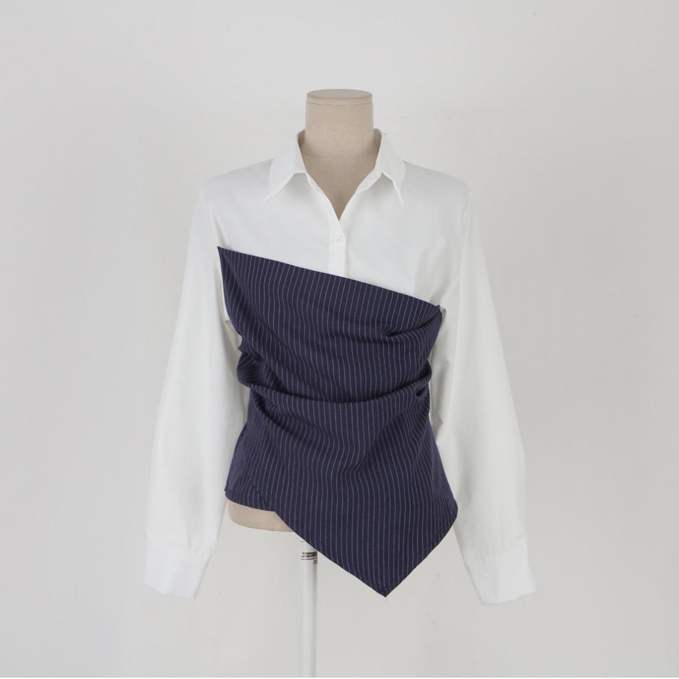 Color Block Striped Asymmetrical Shirt