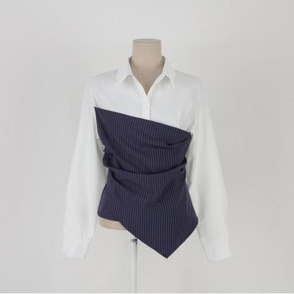 Color Block Striped Asymmetrical Shirt