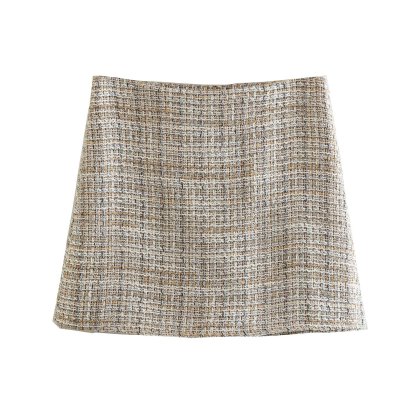 A-line Woolen Tweed Mini Skirt