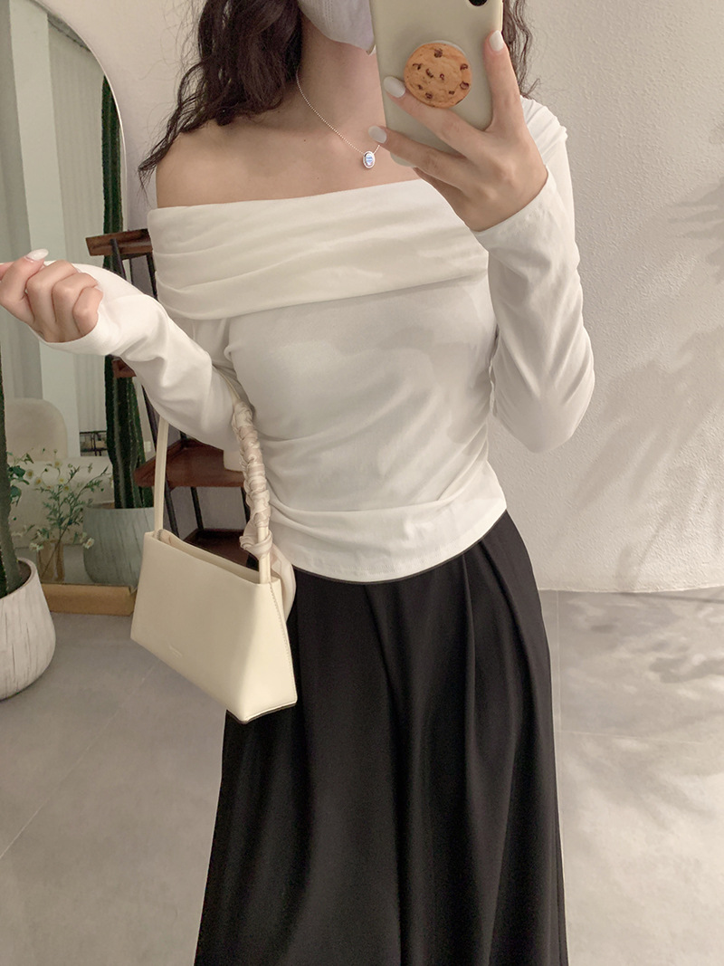 Metal Detail Off-Shoulder Long Sleeve T-Shirt