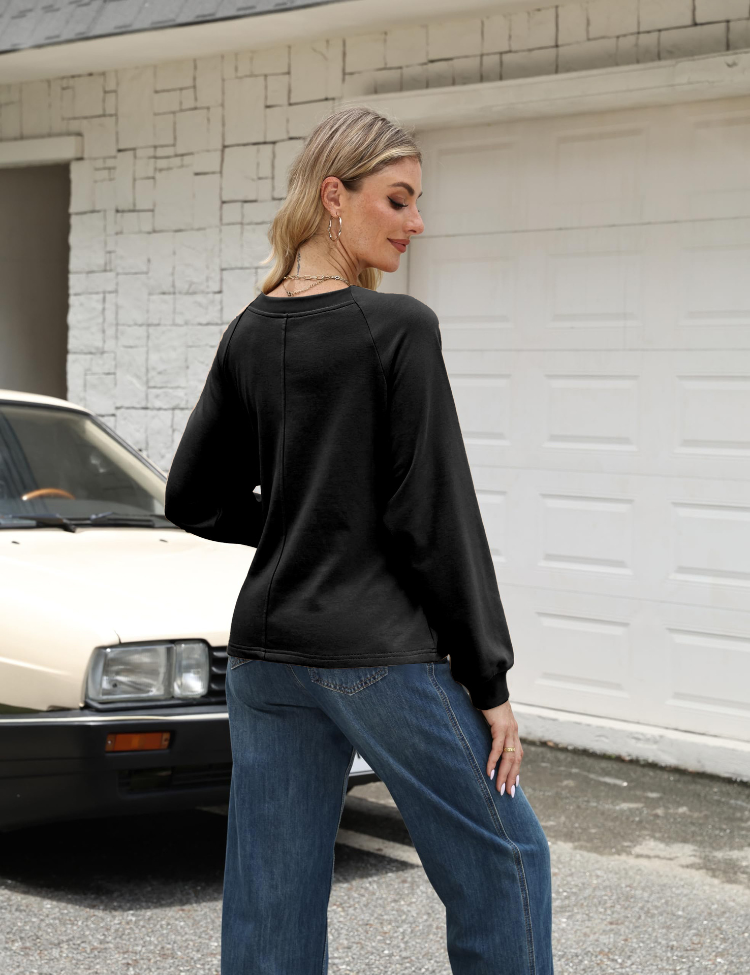 Puff-Sleeve Bow-Tie Sweater