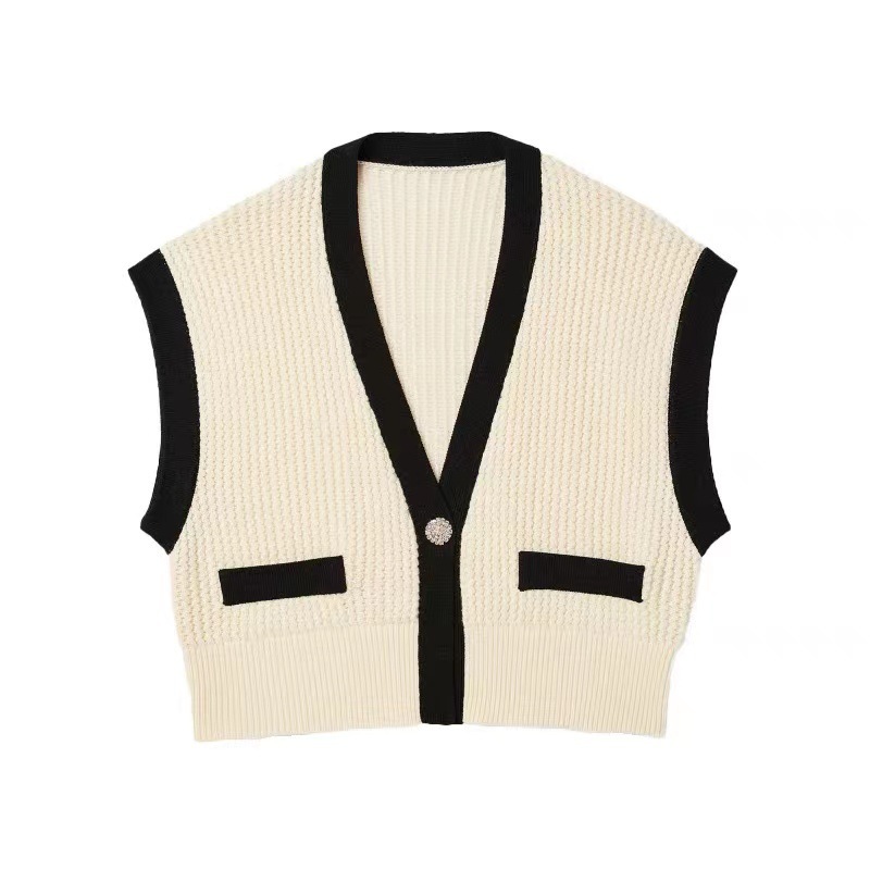 Contrast Trim Ribbed Knit Vest