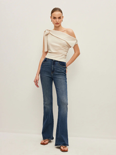 Asymmetric Off Shoulder Knot Detail Blouse