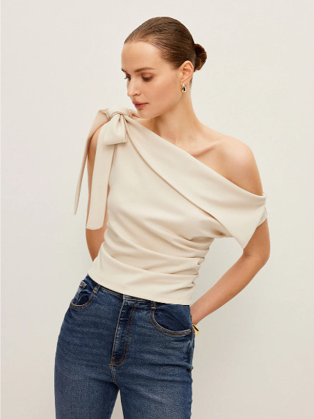 Asymmetric Off Shoulder Knot Detail Blouse