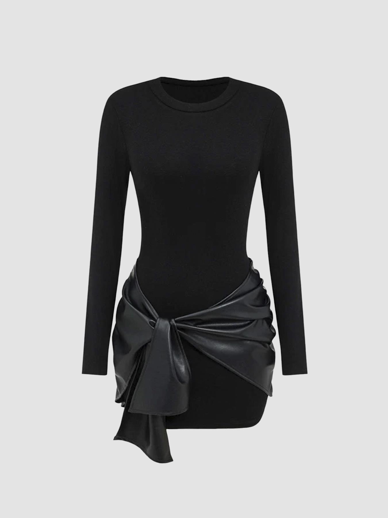 Faux‑Leather Twist‑Knot Long‑Sleeve Bodycon Dress