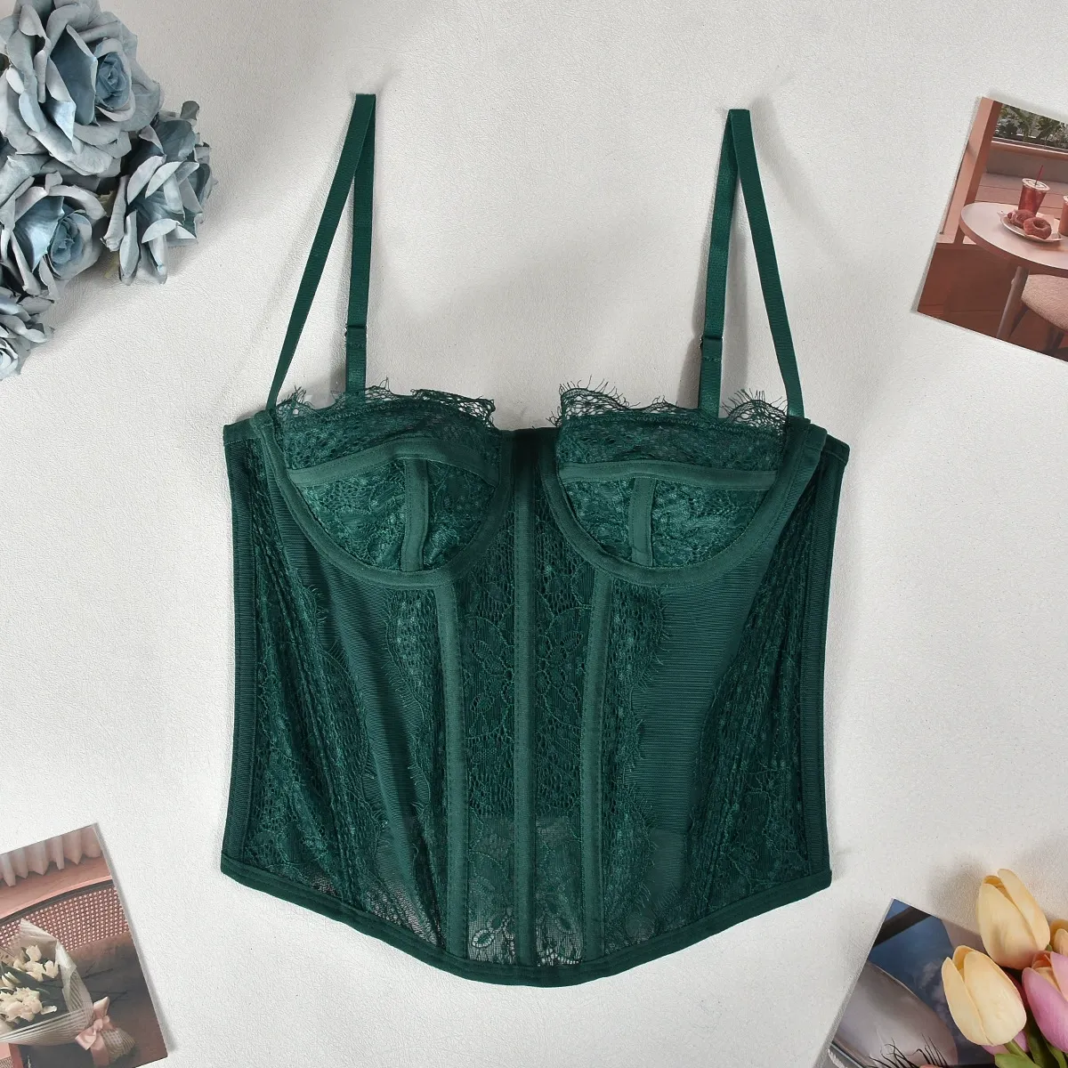 Semi-Sheer Spaghetti Strap Lace Corset