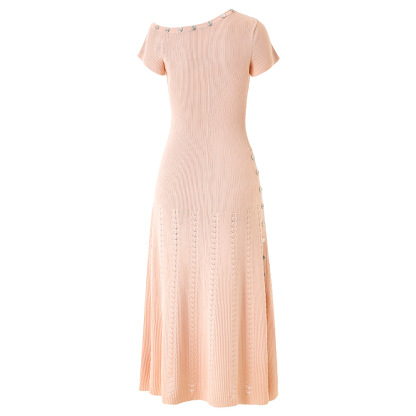 One-Shoulder Button Detail Knit Maxi Dress