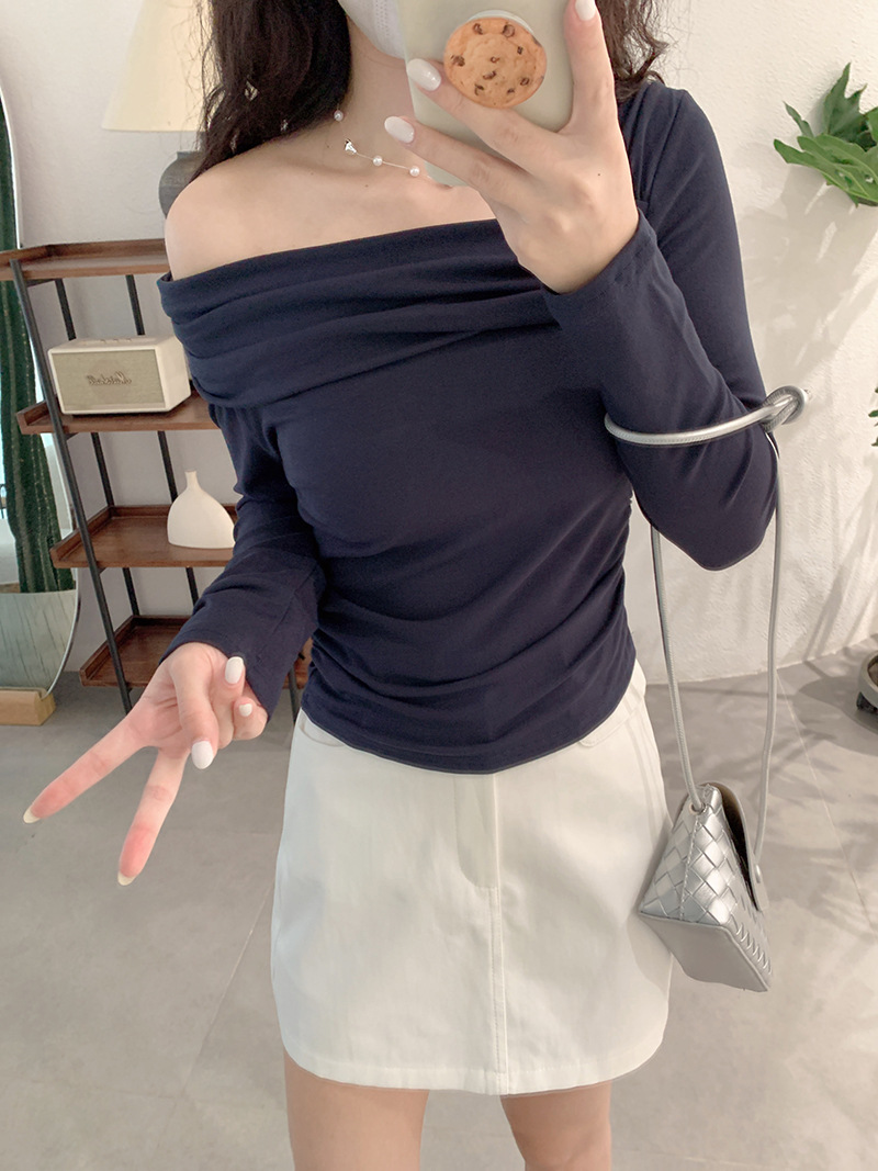 Metal Detail Off-Shoulder Long Sleeve T-Shirt