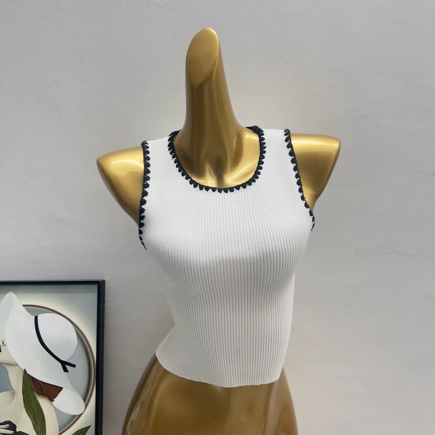 Contrast Stitch Ribbed Knit Tank Top