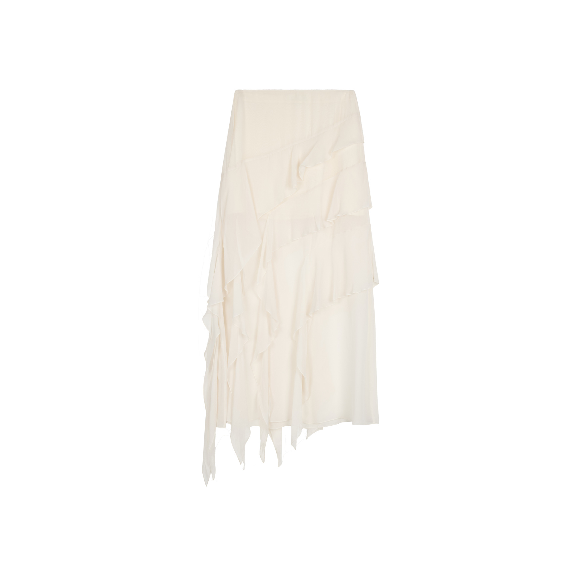 Silk Lightweight Flowy Bias-Cut Ruffled Midi Skirt