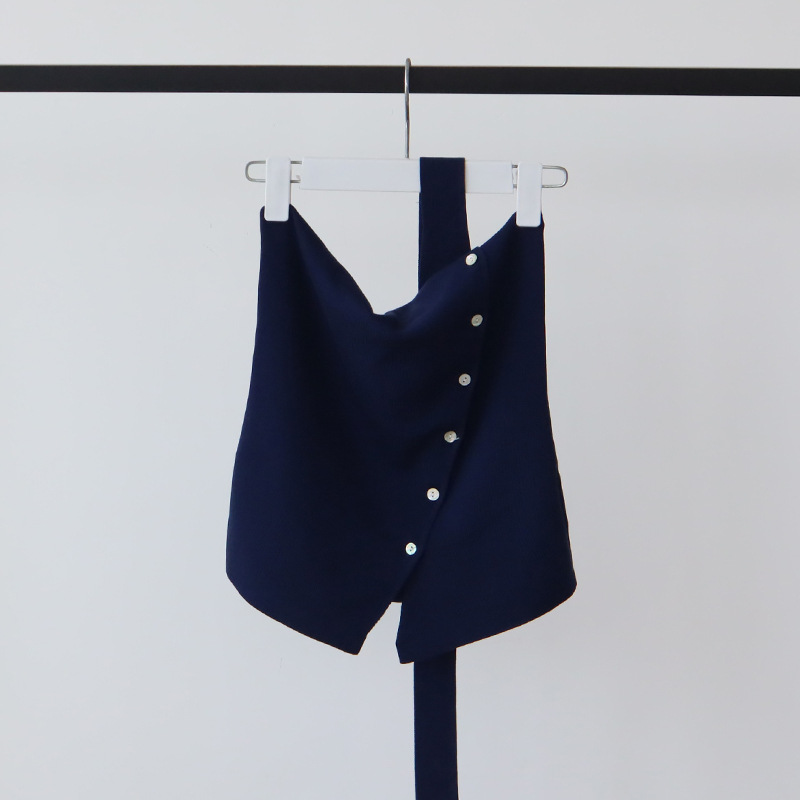 Cotton & Linen Halter Top With Decor Pockets