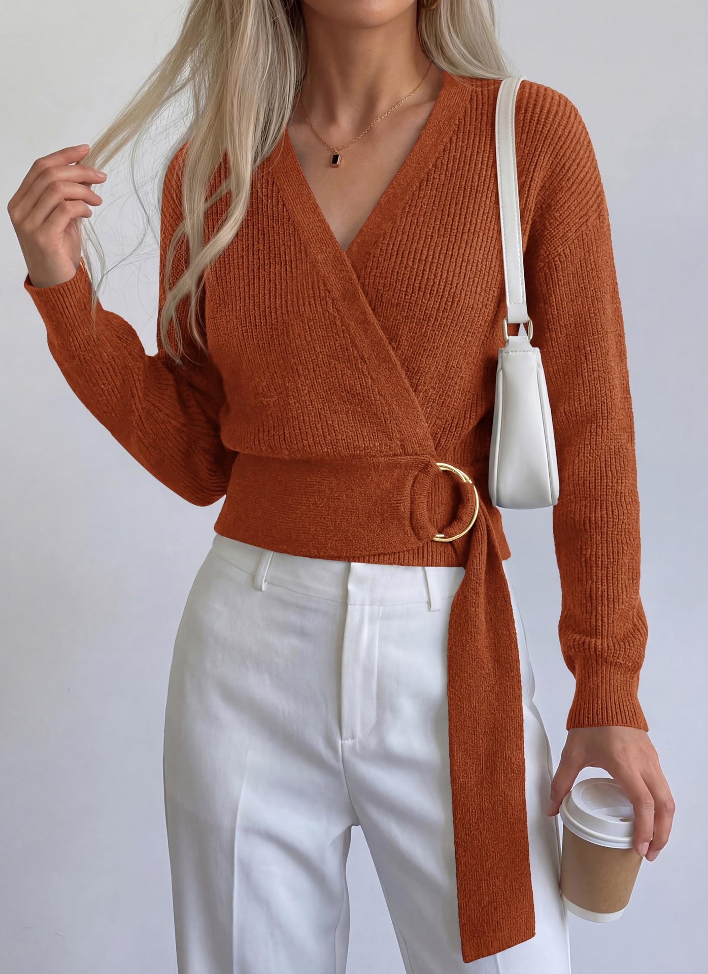 Metal Ring Knit Wrap Cardigan