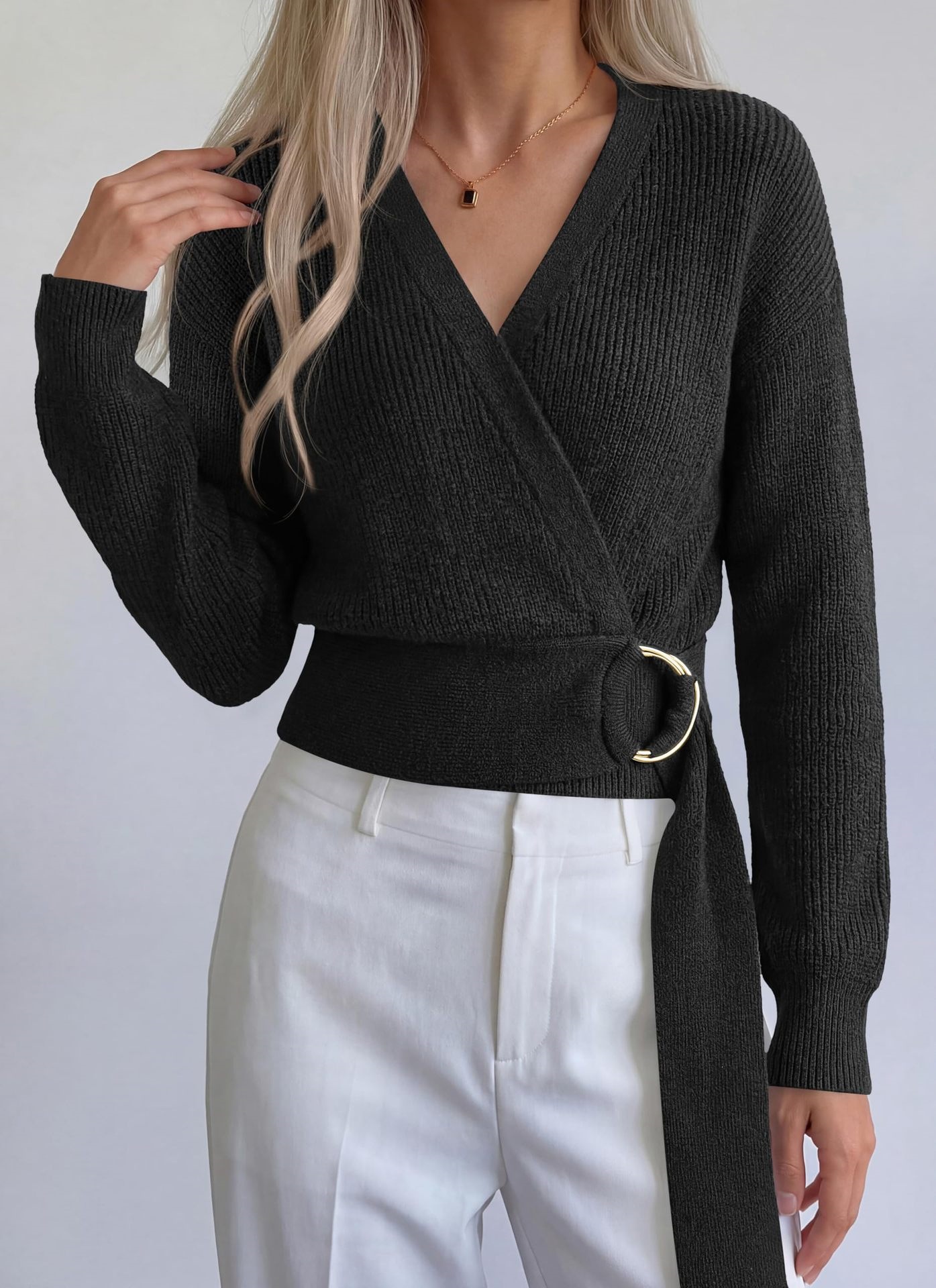 Metal Ring Knit Wrap Cardigan