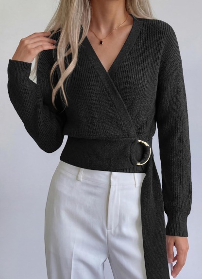 Metal Ring Knit Wrap Cardigan