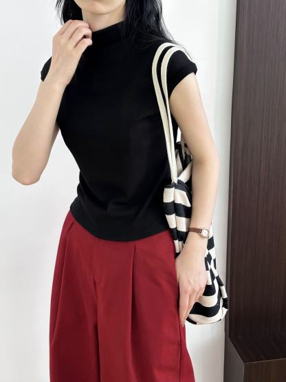 Half Turtleneck Slim Fit Short Sleeve T-Shirt