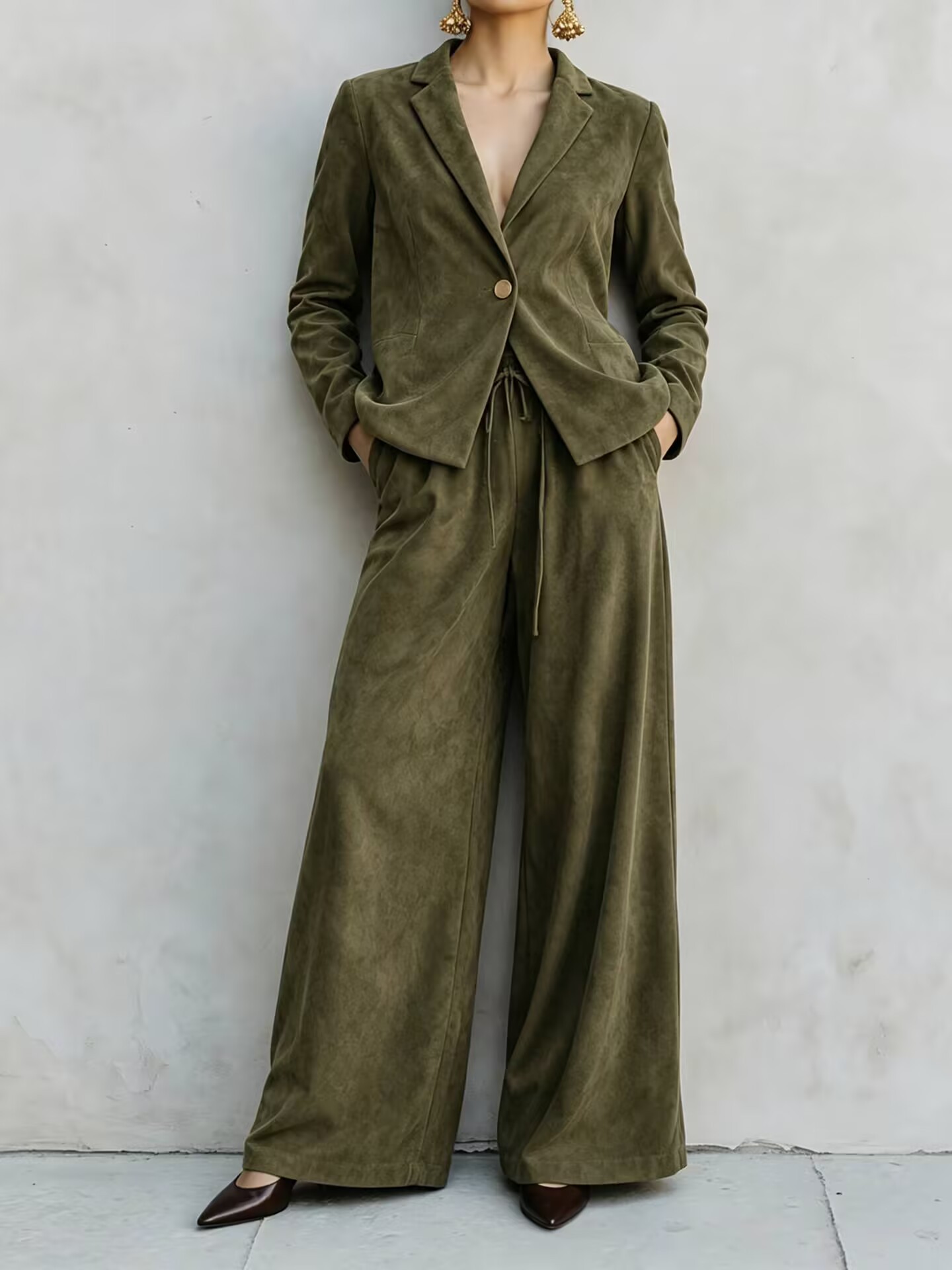 Suede Effect Two‑Piece Pants Set
