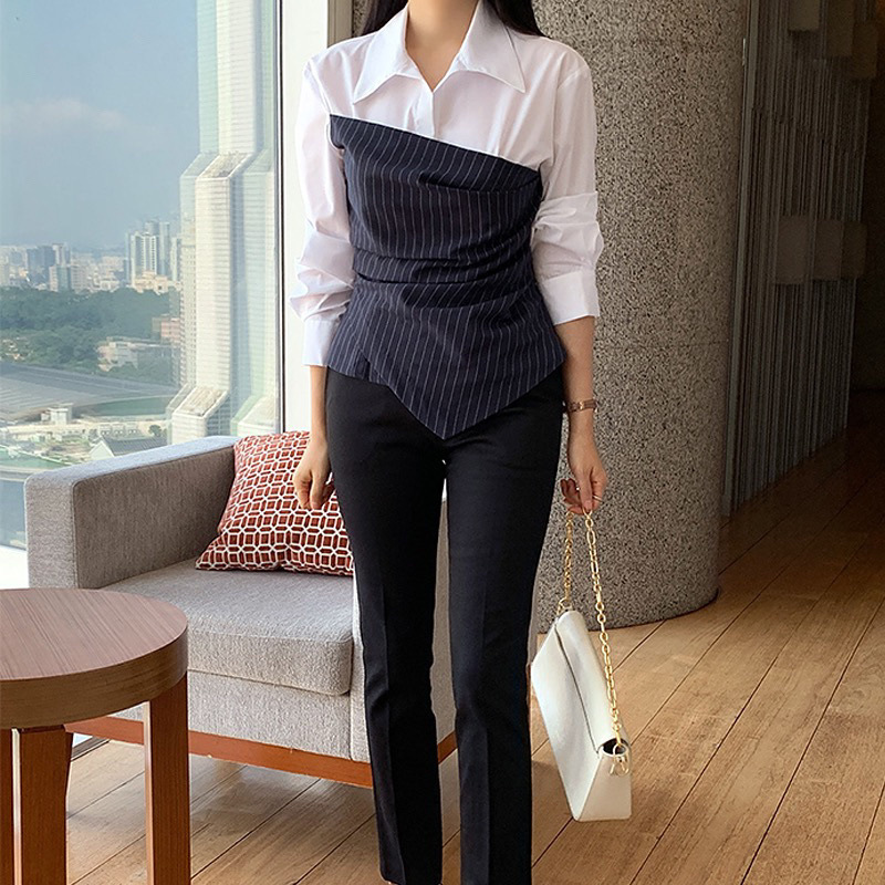 Color Block Striped Asymmetrical Shirt