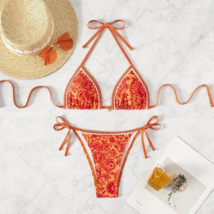 Printed Halter Knotted Bikini Set